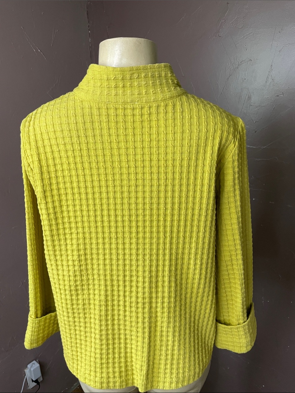 Yellow Textured Stand-Collar Button Jacket - Picture 4 of 6